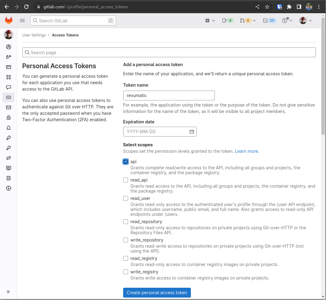 tools revumatic gitlab pat settings